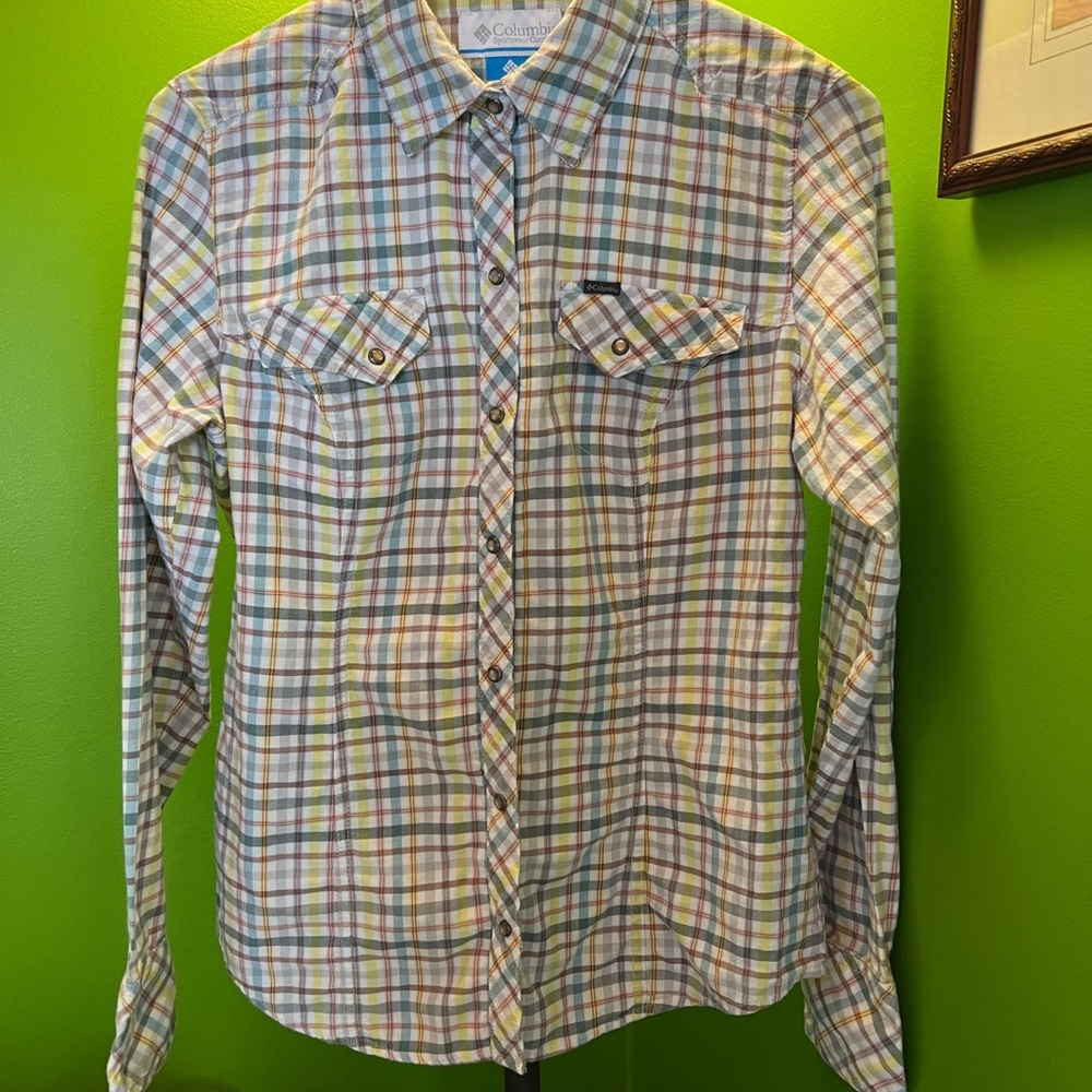 Columbia women’s  Flannel Casual Plaid Shirt - Green, Yellow, Gray, Size small